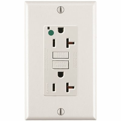 Leviton 20 Amp Self-Test SmartLockPro Duplex GFCI Outlet with LED, White GFNT2-HGW