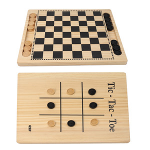 2-in-1 Natural Wood Checkers & Tic-Tac-Toe Game Set