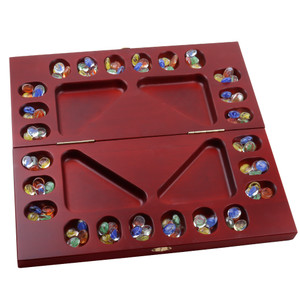 4-Player Mancala Game with Glass Stones - Mahogany