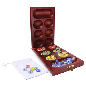Folding Mancala Game with Glass Stones - Mahogany
