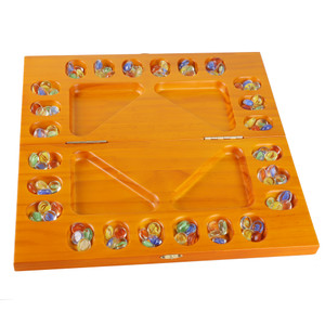 4-Player Mancala Game with Glass Stones - Oak