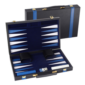 Large Leather Backgammon Game Set (Black & Blue)
