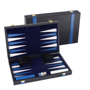 Travel Size Leather Backgammon Game Set (Black & Blue)
