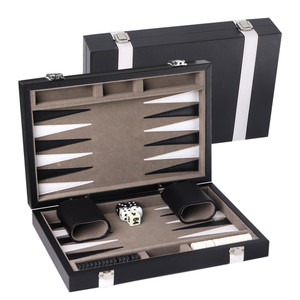 Travel Size Leather Backgammon Game Set (Black & Grey)