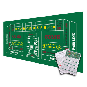 36"x72" Craps Layout Felt with Instructions, Las Vegas Style Casino Dice Game Tabletop Mat