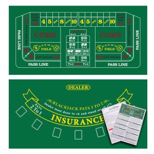 Las Vegas Style Casino Black Jack and Craps Layout Mat with Instructions and Strategy Chart