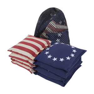 Set of 8 Premium Weather Resistant Regulation Size and Weight Cornhole Bean Bags.(Betsy Ross Flag)