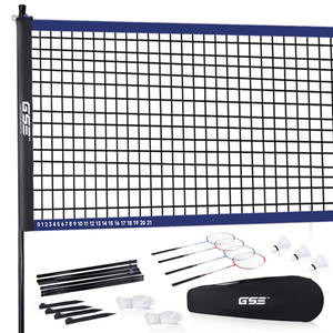 Recreational Badminton Complete Set with Portable Badminton Net, 4 Badminton Rackets, 3 Shuttlecocks & Carrying Bag