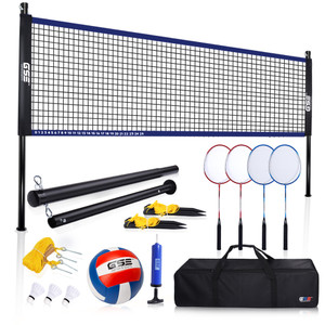 Volleyball and Badminton Combo Set with Net,4 Rackets,3 Birds,PU Volleyball and Carrying Bag(Recreational)