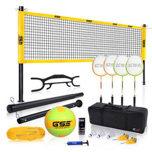 Volleyball and Badminton Combo Set with Net,4 Rackets,3 Birds,PU Volleyball and Carrying Bag(Professional)