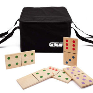 28 Piece Giant Wooden Dominoes with Multi-Color Dots for Outdoor Lawn Yard Games