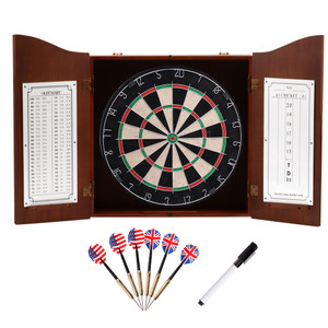 Dartboard Cabinet with Sisal/Bristle Dartboard, Dart Scoreboard, and 6 Steel Tip Darts(Deluxe Walnut)