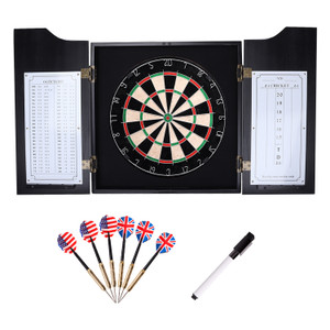 Dartboard Cabinet with Sisal/Bristle Dartboard, Dart Scoreboard, and 6 Steel Tip Darts(Black)