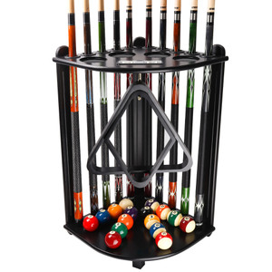 Wooden 10 Pool Cue Corner Style Rack-Black
