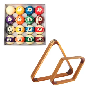 2-1/4" Marbelite Swirl Style Pool Balls Set with Pool Ball Racks Set-Oak