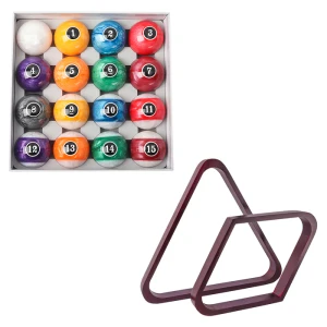 2-1/4" Pearl Style Pool Balls Set with Pool Ball Racks Set-Mahogany