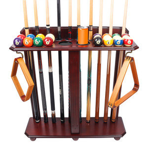Wooden 10 Pool Cue Floor Stand Rack-Mahogany