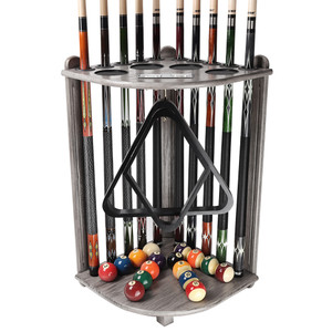 Wooden 10 Pool Cue Corner Style Rack-Brushed Grey