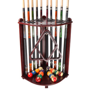 Wooden 10 Pool Cue Corner Style Rack-Mahogany