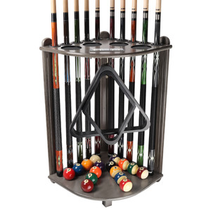 Wooden 10 Pool Cue Corner Style Rack-Silver Mist