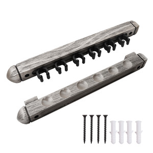 2-Piece Wood 6 Pool Cue Wall Mounted Rack-Brushed Grey