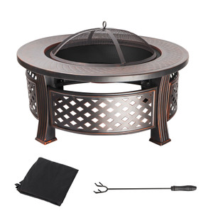 32" Fire Pit Table for Wood Burning, Round Fire Pit for Bonfire, Backyard, Patio