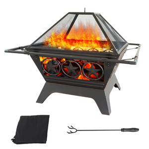 33" Large Wood Burning Fire Pit with Retardant Spark Screen Cover for Patio & Backyard