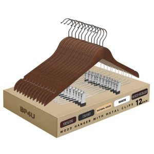 Wooden Hangers with Adjustable Metal Clips (Walnut)
