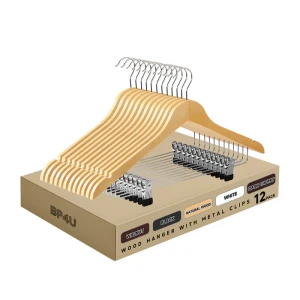 Wooden Hangers with Adjustable Metal Clips (Natural Wood)
