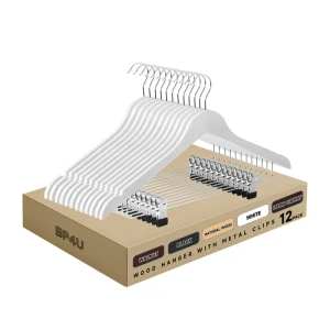 Wooden Hangers with Adjustable Metal Clips (White)