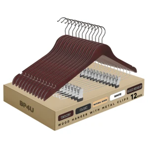 Wooden Hangers with Adjustable Metal Clips (Dark Cherry)