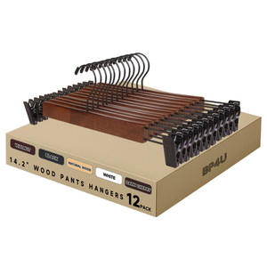 14.2" Wood Pants Hangers with Adjustable Anti-Slip Clips for Skirt, Slacks, Trousers, Jeans (Walnut)