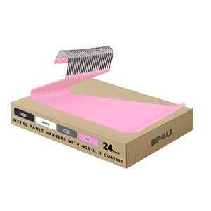 Metal Pants Hangers with Non-Slip Coating, Open Ended Jeans Hangers for Space-Saving (Pink)