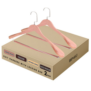 Wide Shoulder Wooden Hangers, Non-Slip Suit Hangers with Locking Bar for Suits, Jackets (Cedar Wood)