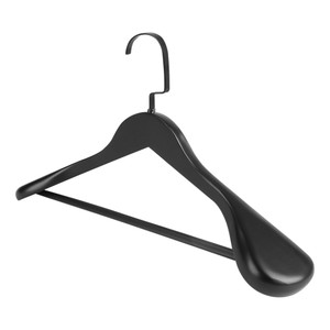 Wooden Suit Hangers with Non Slip Pants Bar, 12-Pack Wood Extra-Wide Shoulder Hangers (Black)