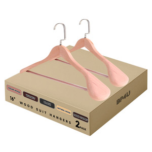 Wooden Suit Hangers with Non Slip Pants Bar, 2-Pack Wood Extra-Wide Shoulder Hangers (Cedar Wood)