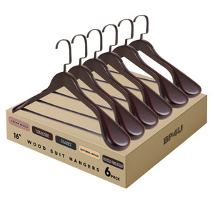 Wooden Suit Hangers with Non Slip Pants Bar, 2-Pack Wood Extra-Wide Shoulder Hangers (Dark Cherry)