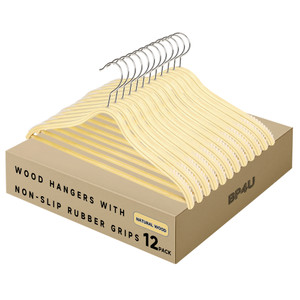 Slim Birch Wood Hangers with Soft Non-Slip Rubber Strips for Sweater, Shirts, Camisole, Jacket, Dress, Pants