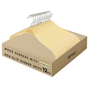 Slim Birch Wood Hangers with Soft Non-Slip Rubber Strips for Sweater, Shirts, Camisole, Jacket, Dress