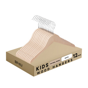 Kids Wooden Hangers without Pants Bar and 360° Rotatable Hook for Dress, Coats, and Jacket (Natural)