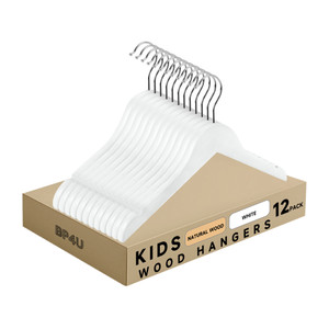 Kids Wooden Hangers without Pants Bar and 360° Rotatable Hook for Dress, Coats, and Jacket (White)