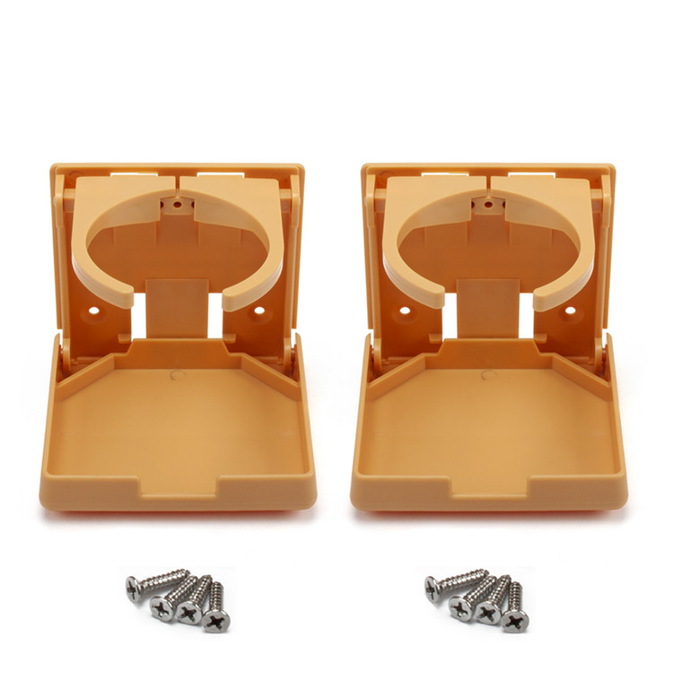 Adjustable Plastic Folding Drink Cup Holder - Khaki - 2-Pack