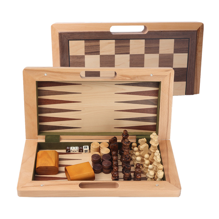 Classic 3-in-1 Wooden Board Game Combo