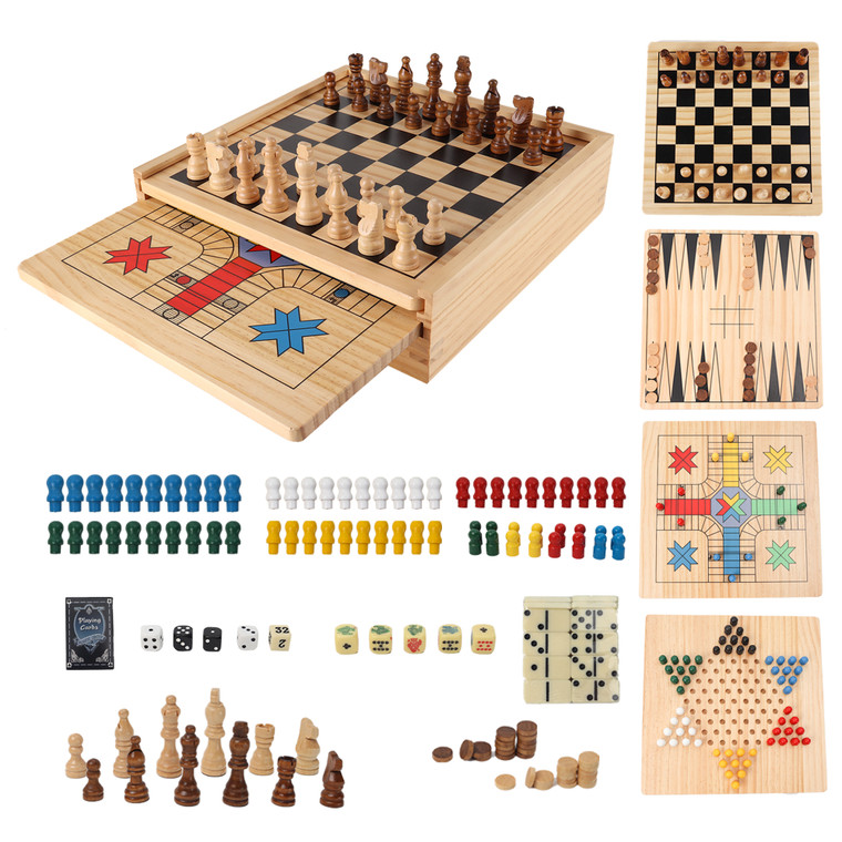 9-in-1 Natural Wood Board Game Combo