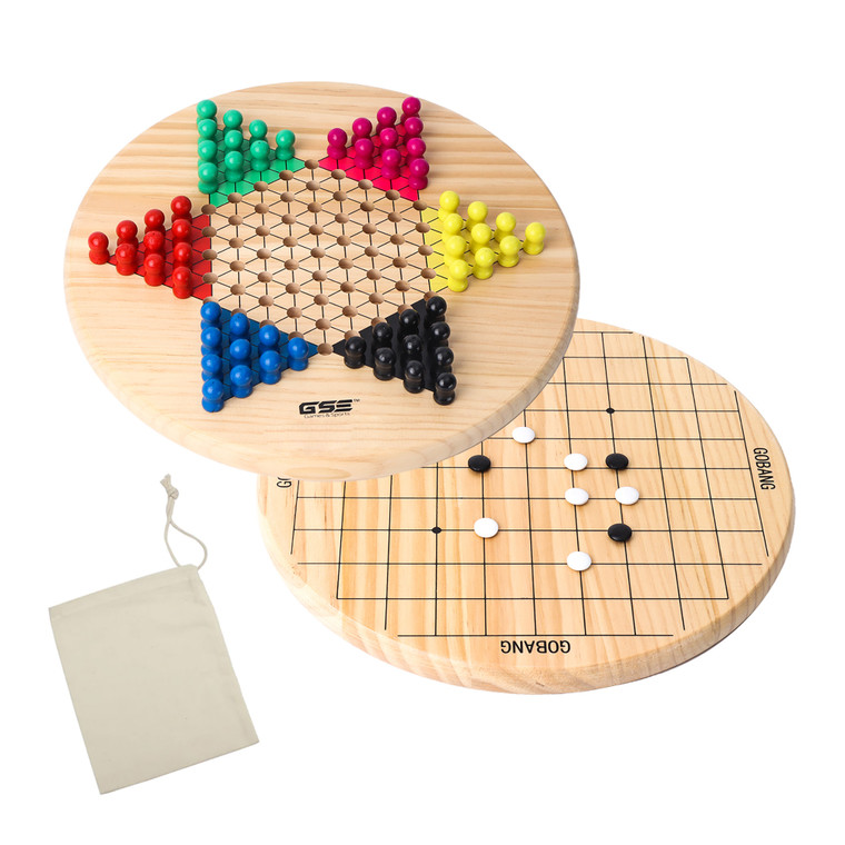 11.5" Wooden Chinese Checkers & Gobang Game Set