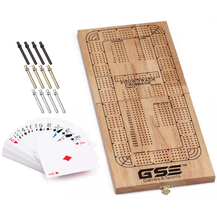 4-Track Folding Cribbage Board with Deck Cards