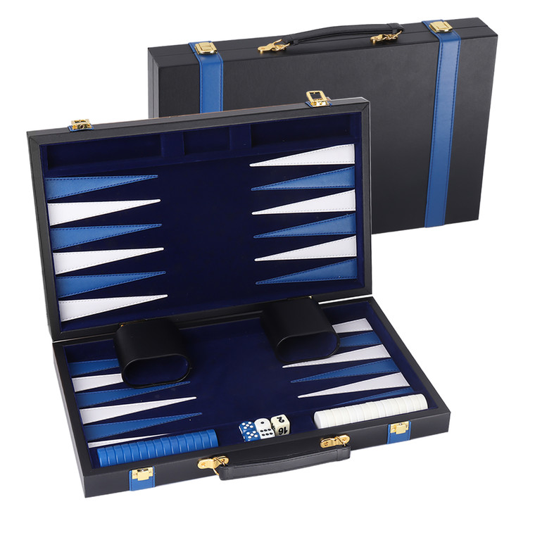 Medium Leather Backgammon Game Set (Black & Blue)