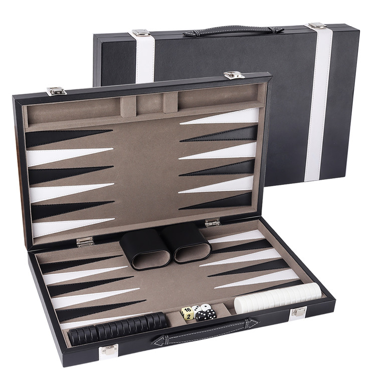 Large Leather Backgammon Game Set (Black & Grey)