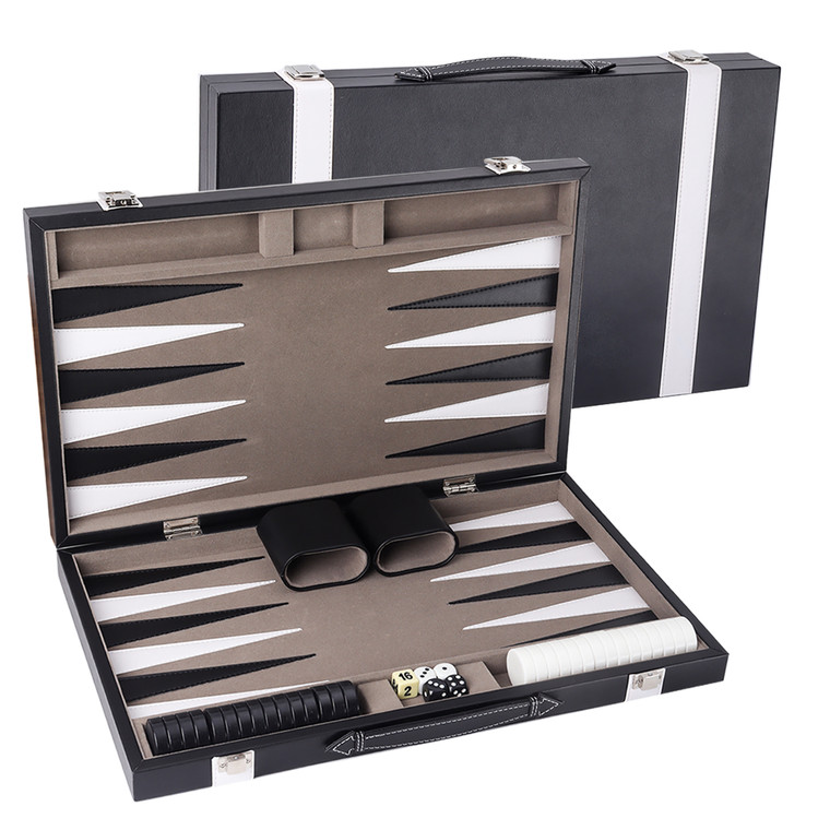 Medium Leather Backgammon Game Set (Black & Grey)