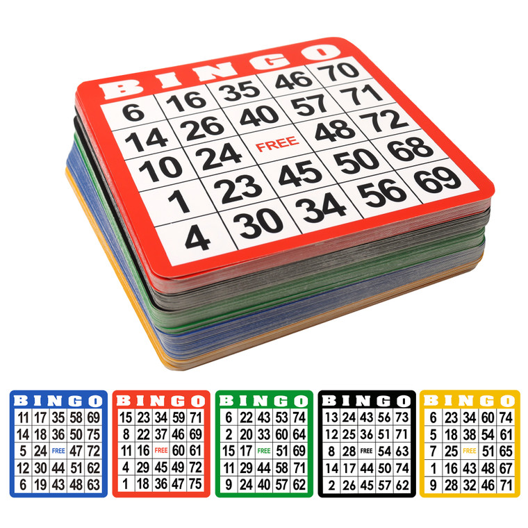 Multi-Color Bingo Cards, Bingo Sheets with Five Colors, 20 of Each Color (100-Pack)
